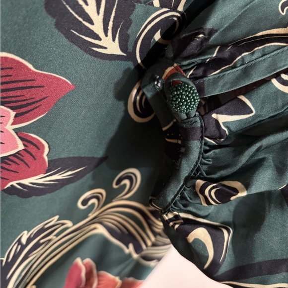 FARM RIO. Floral beaded WRAP DRESS mini length Green/wine print LONG SLEEVE s - Picture 6 of 8